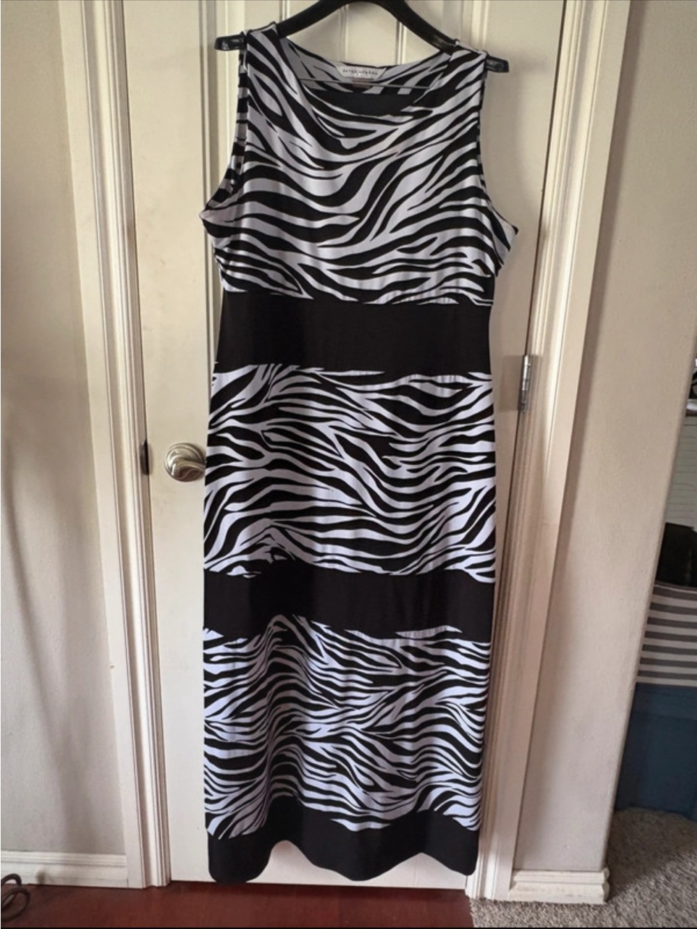 Peter Nygard Black and White Zebra Stripe Maxi Dress